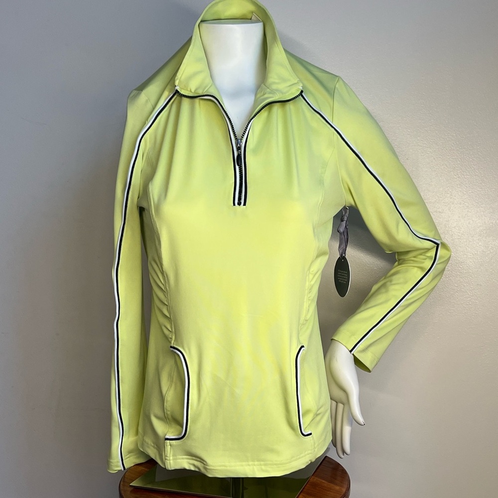 Chico’s Zip-Up golf shirt in neon color athletic and visible
